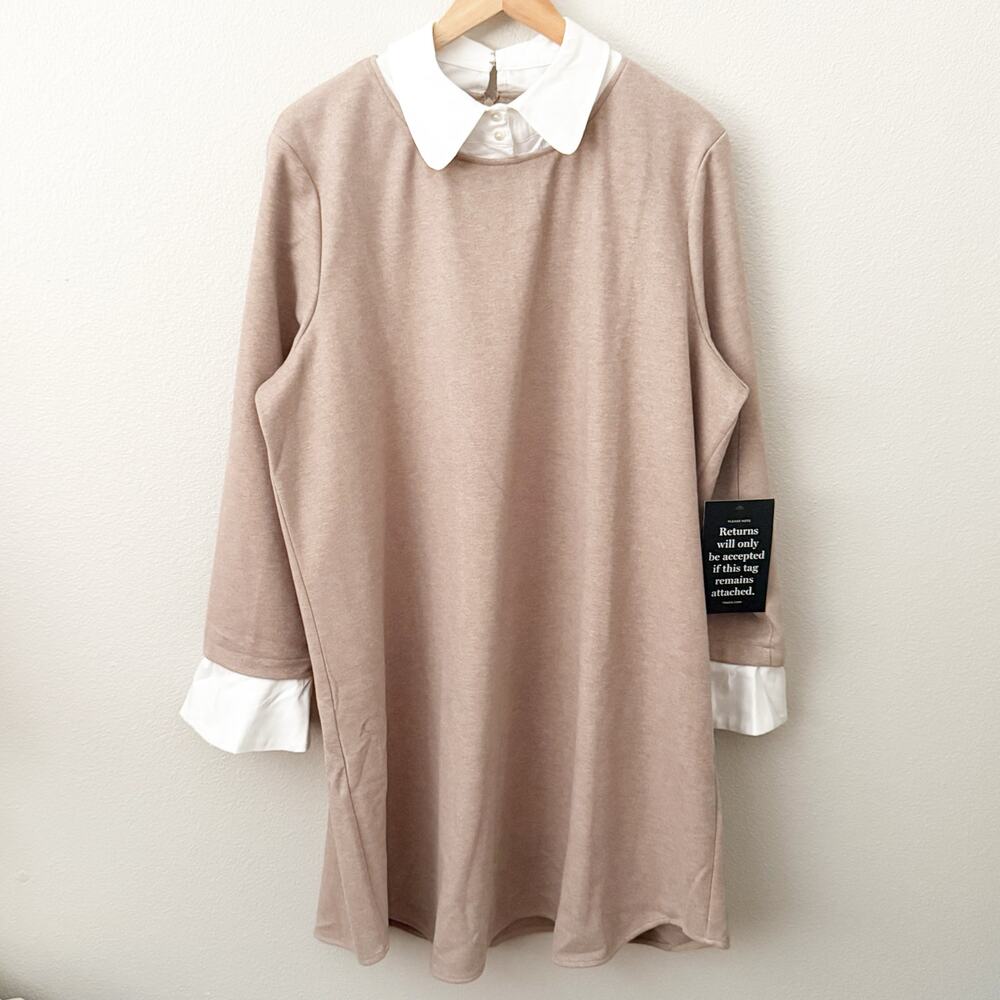 TUCKERNUCK | NWT Tan White Dress Sandwhisp Dakotah Mini Shift Shirtdress | XXXL - Picture 2 of 9